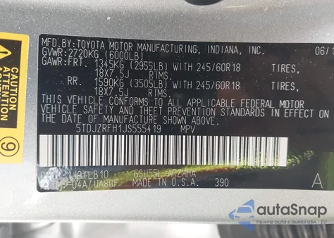 2018 Toyota Highlander Xle z USA, uszkodzony, nr VIN 5TDJZRFH1JS555419